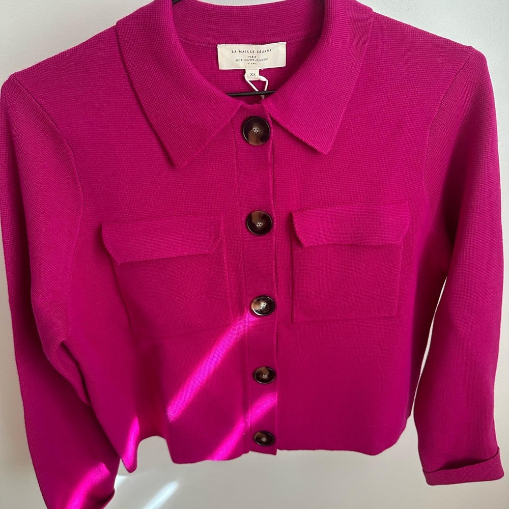 Sezane Bougainvillier Magenta Knit Gilet with Tag